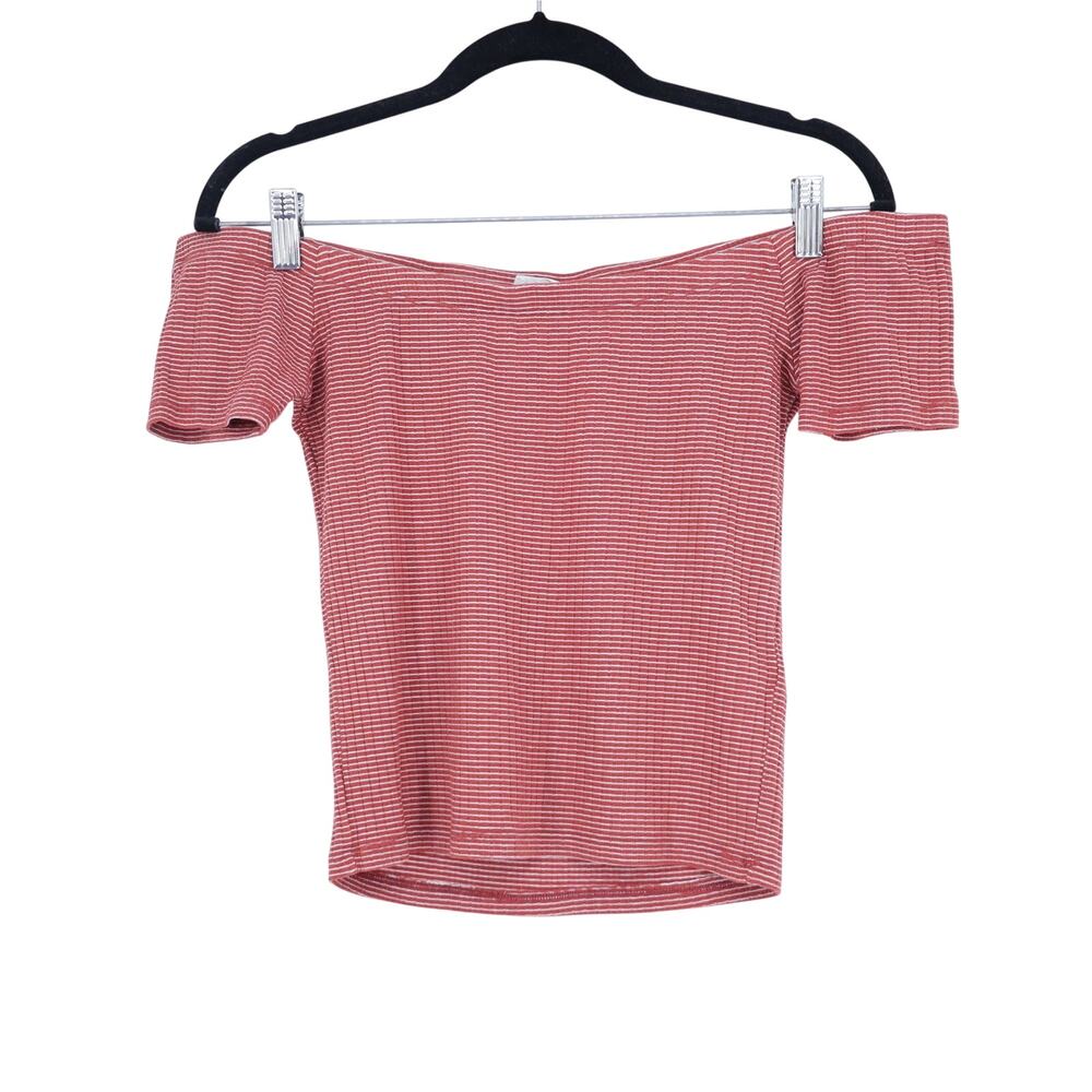 24COLOURS Striped Crop Top Burnt Orange and White Off Shoulder Women's 38/M